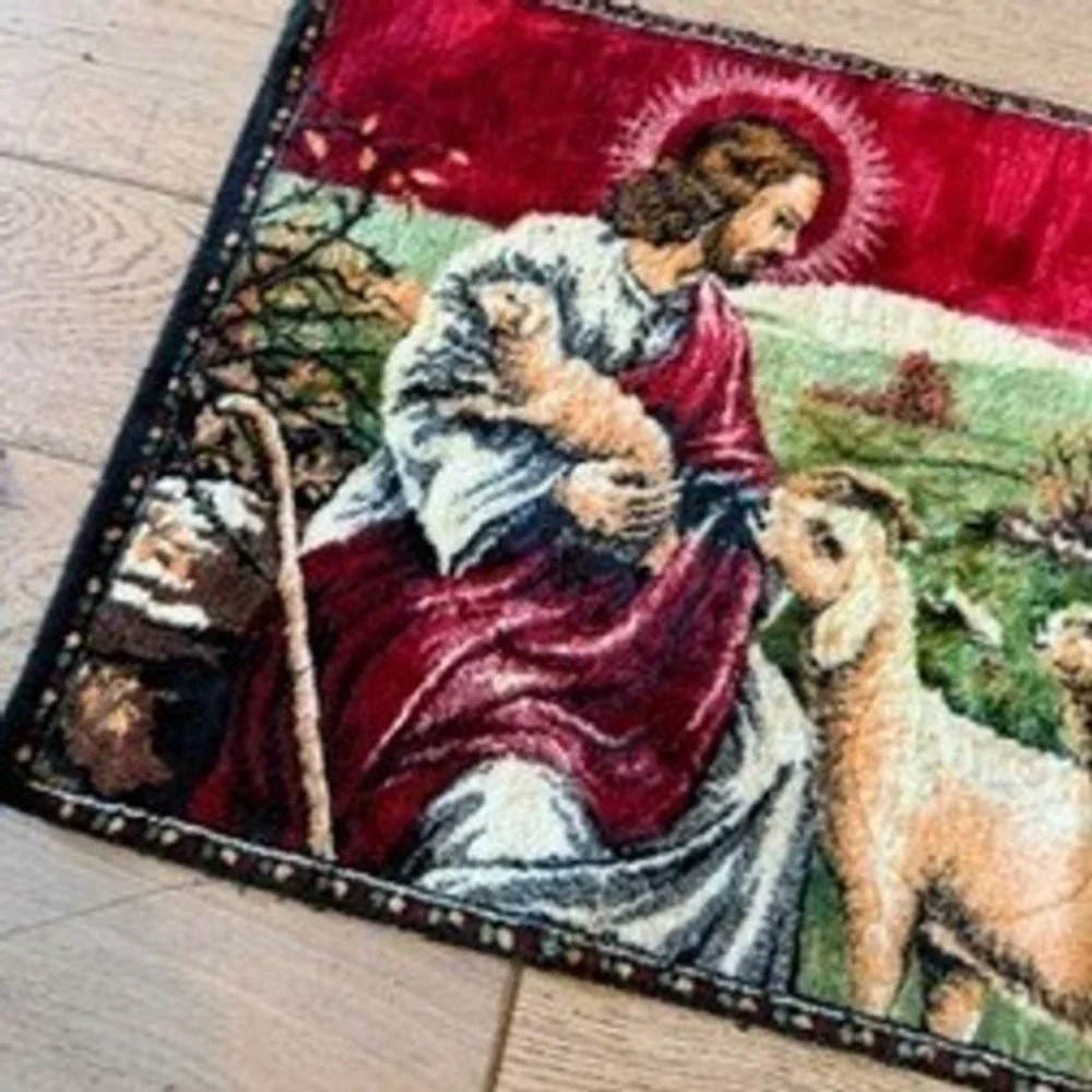 Jesus Good‎ Shepherd Vintage Tapestry Vintage Religious Made in Lebanon (1671)